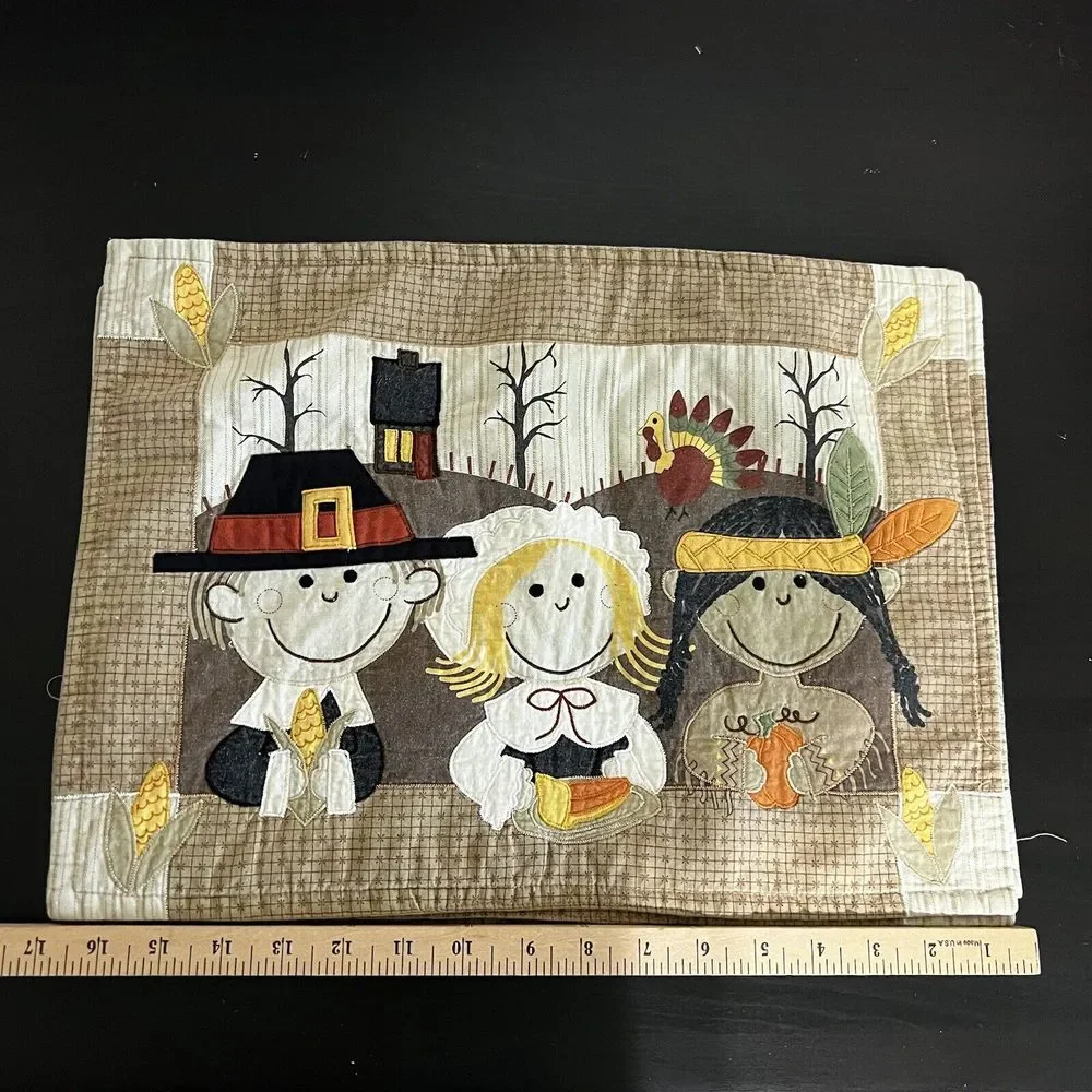 4 Vintage Thanksgiving Placemats Pilgrim Indian‎ Native American Kitschy Cute